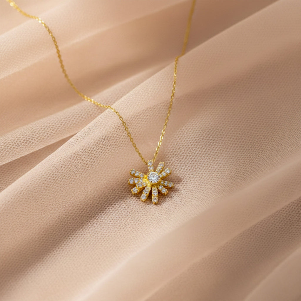 Gold Pavé Petal Sunburst Women Necklace GWN -149