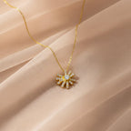 Gold Pavé Petal Sunburst Women Necklace GWN -149