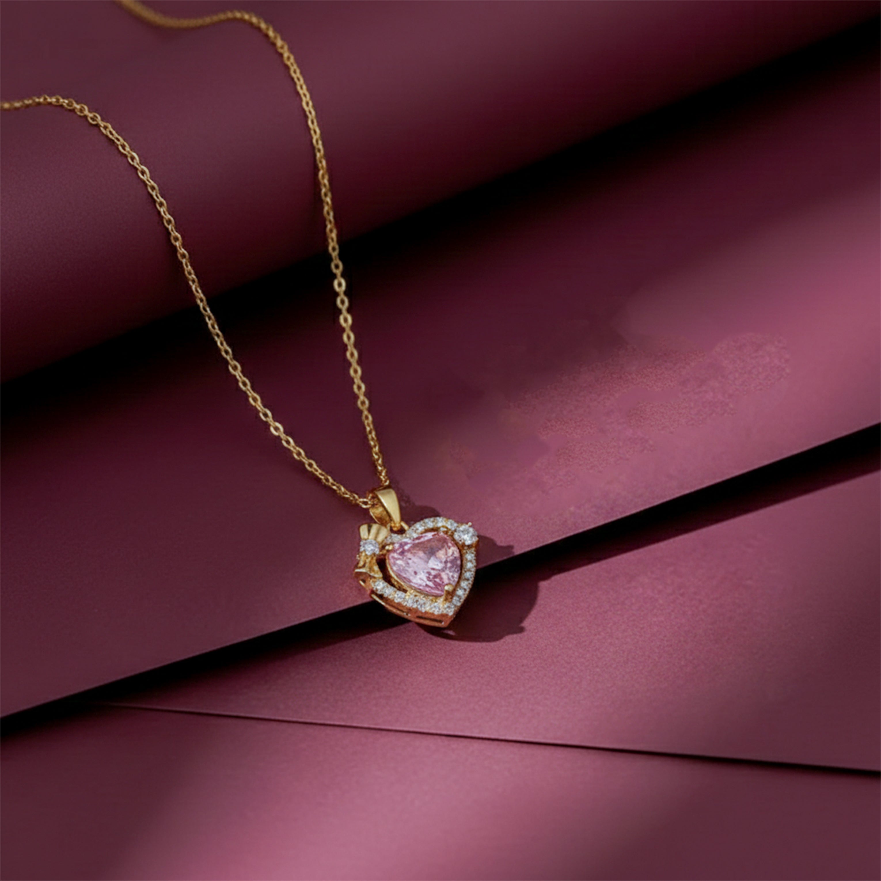 Pink Heart Crystal Women Neckless GWN -79