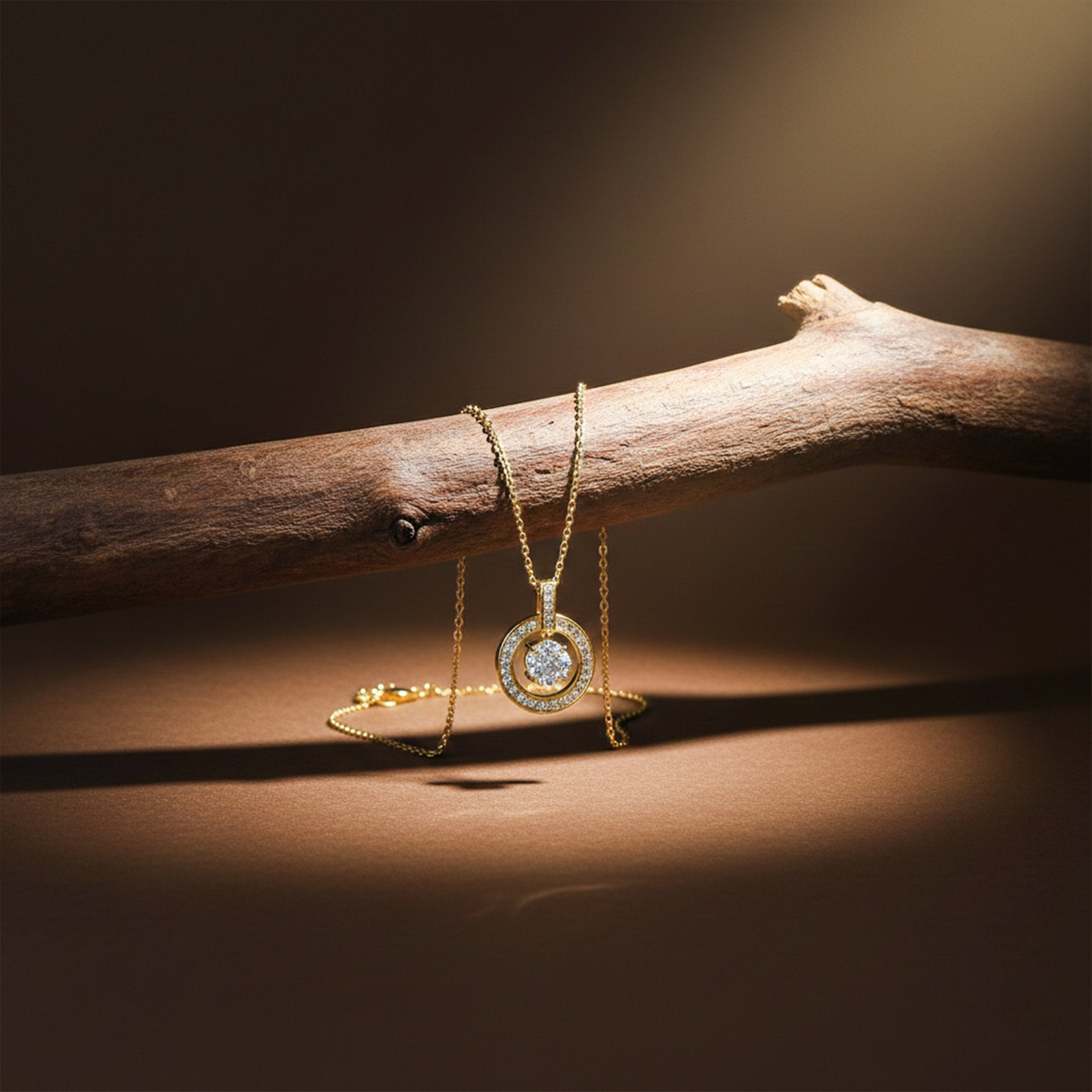 Classic Round Halo CZ Gold Necklace GWN -139