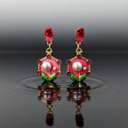 Red Floral Pearl Earrings GWE -228