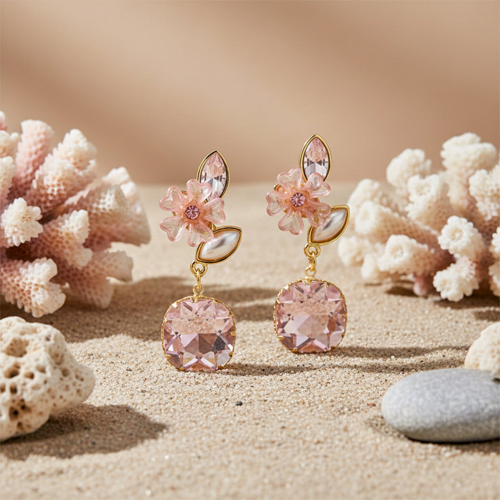 Blush Floral Crystal Earrings GWE -235