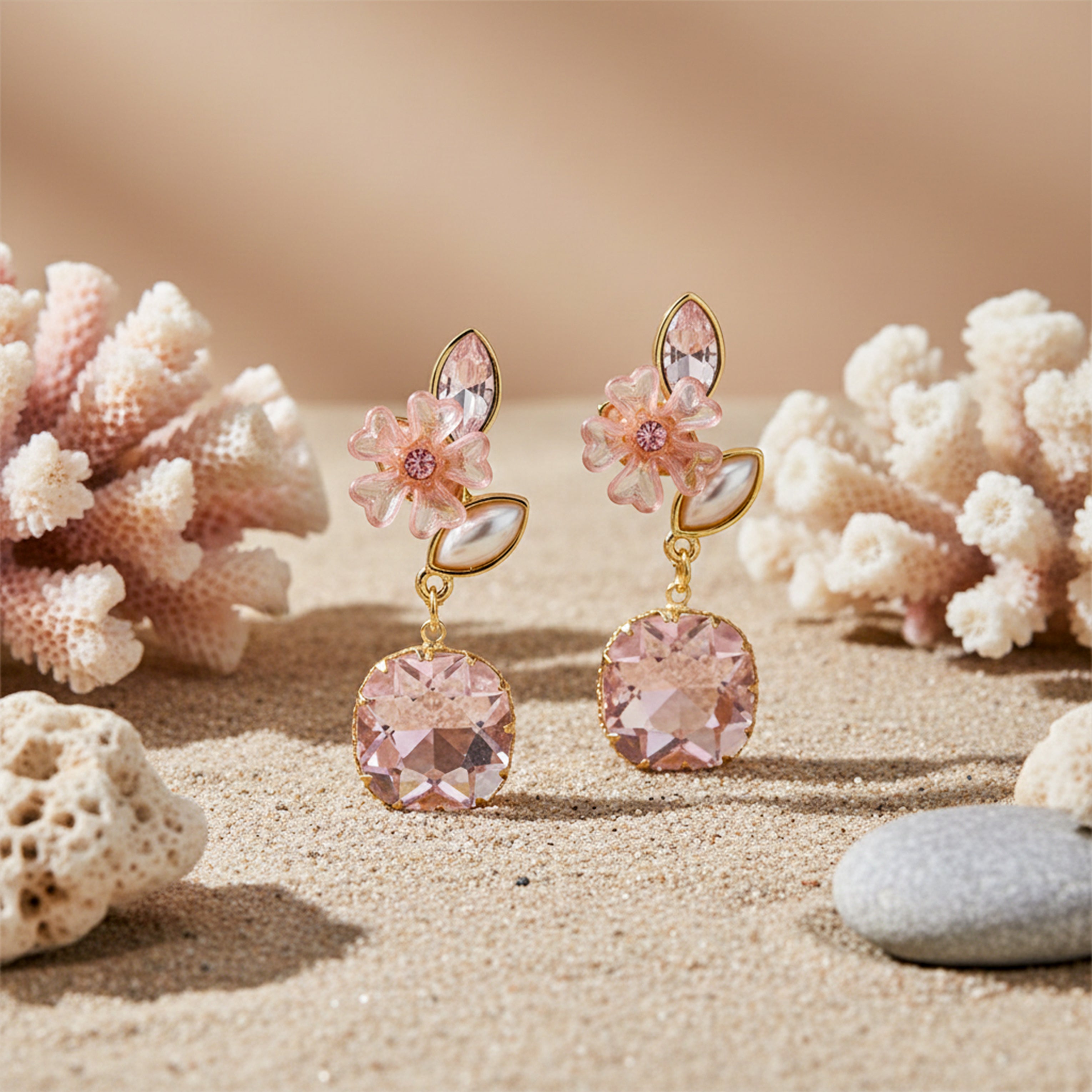 Blush Floral Crystal Earrings GWE -235