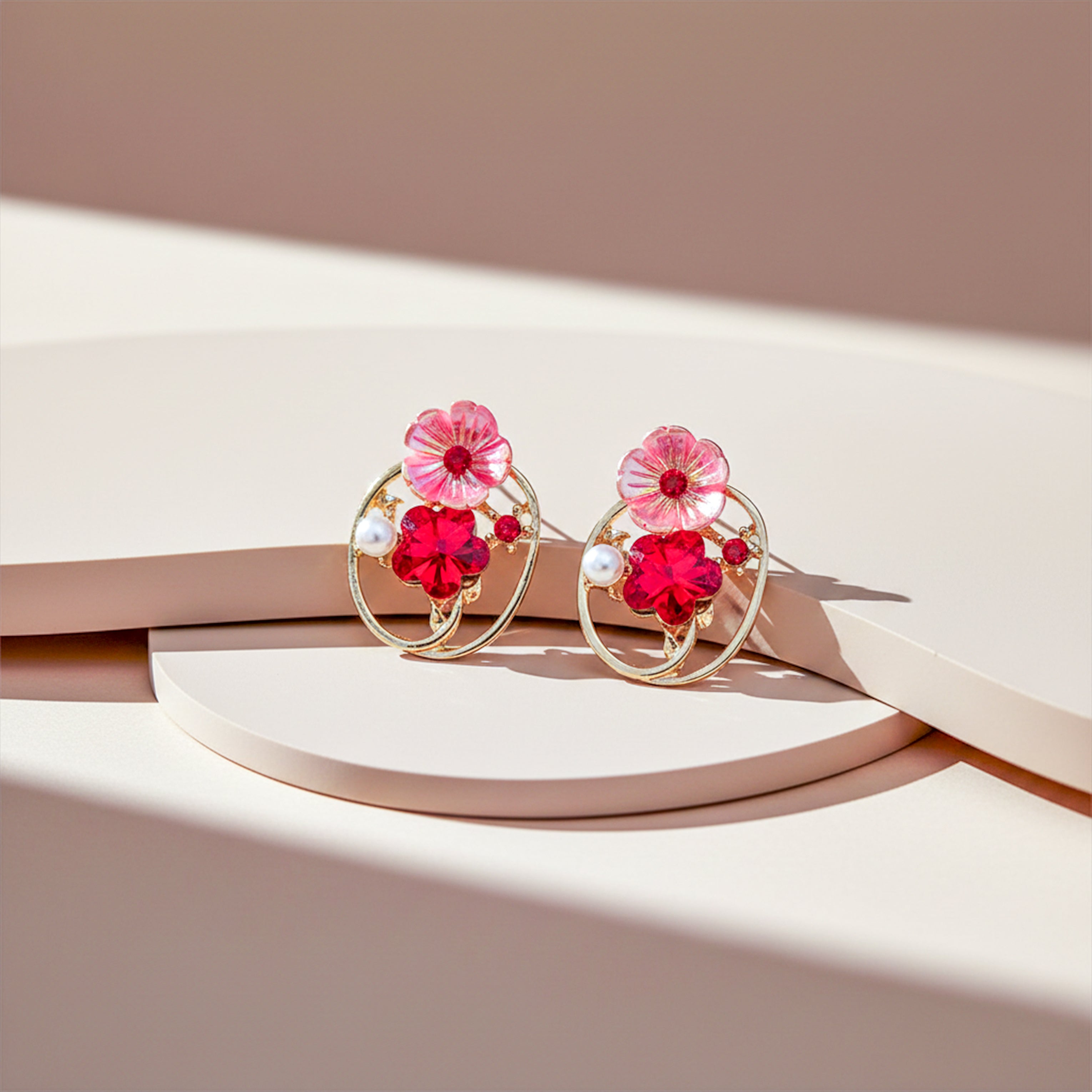 Red Floral Crystal Earrings GWE -227