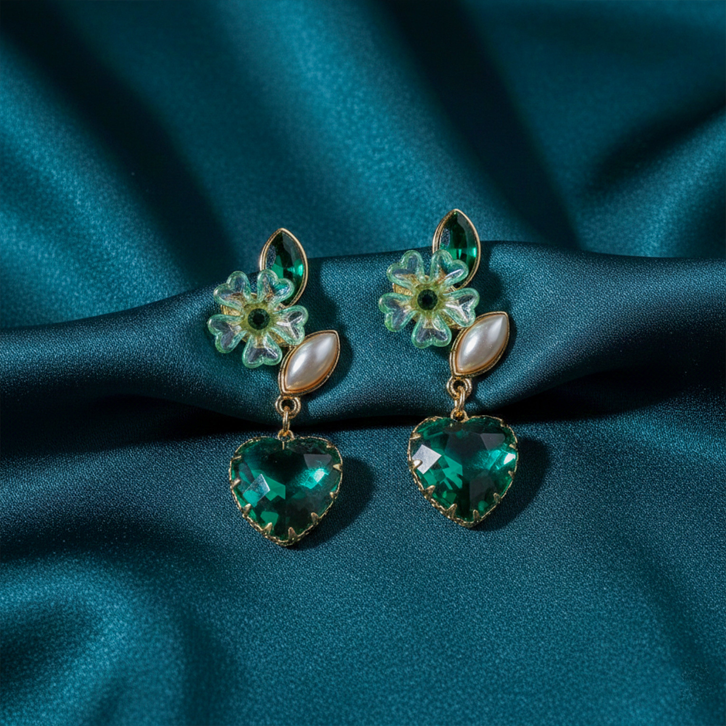 reen Heart Crystal Earrings GWE -238