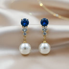 Blue Crystal & Pearl Drop Earrings GWE -143