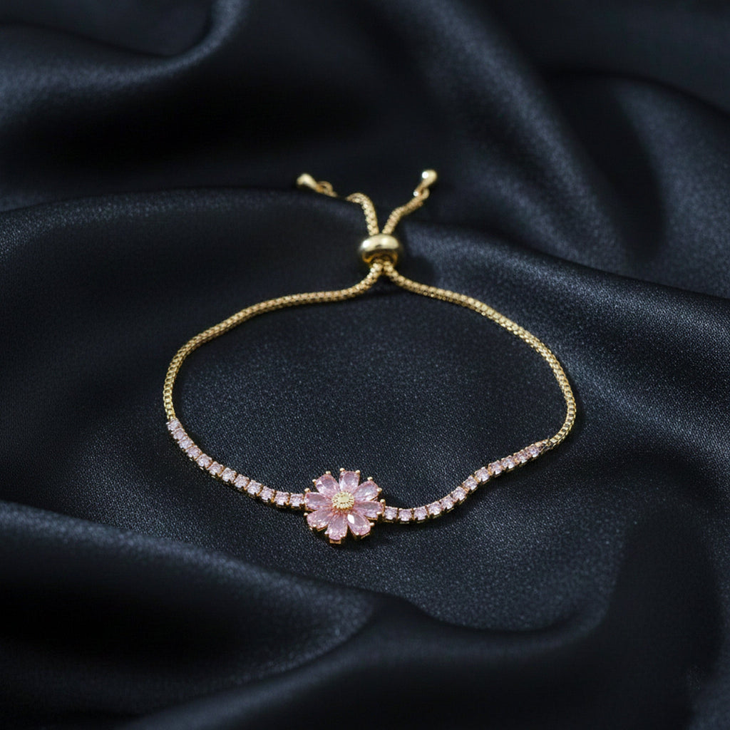Gold Pink Floral Bracelet GWB -154