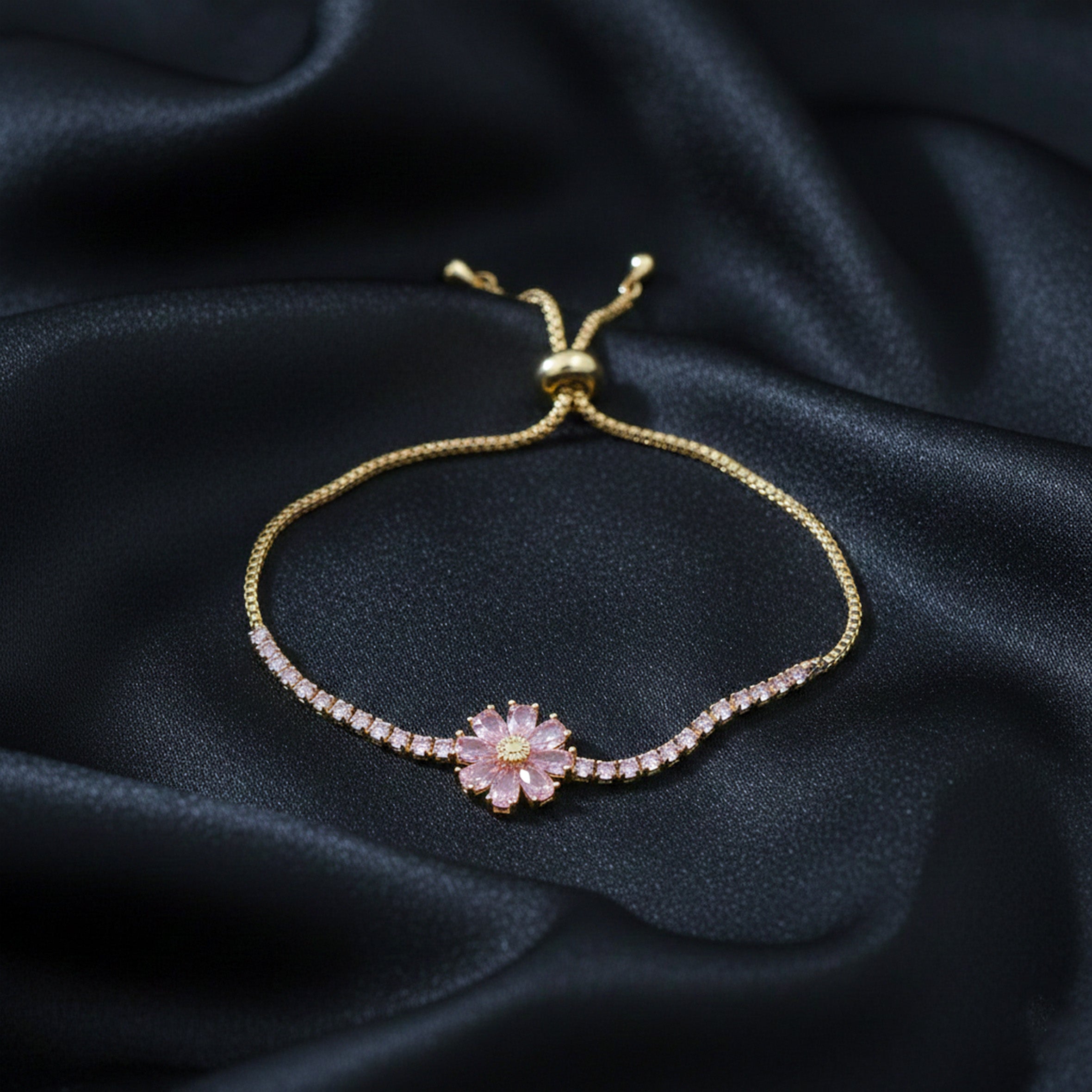 Gold Pink Floral Bracelet GWB -154