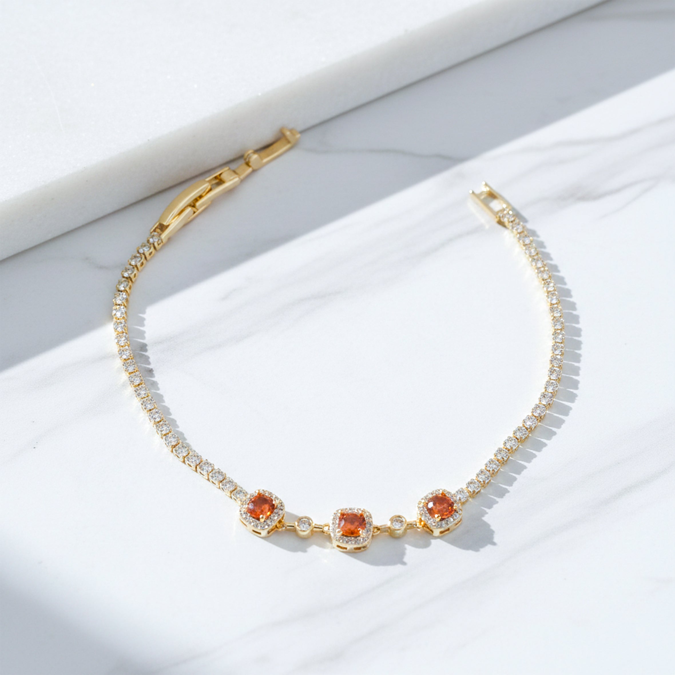Orange Halo Crystal Tennis Bracelet GWB -94
