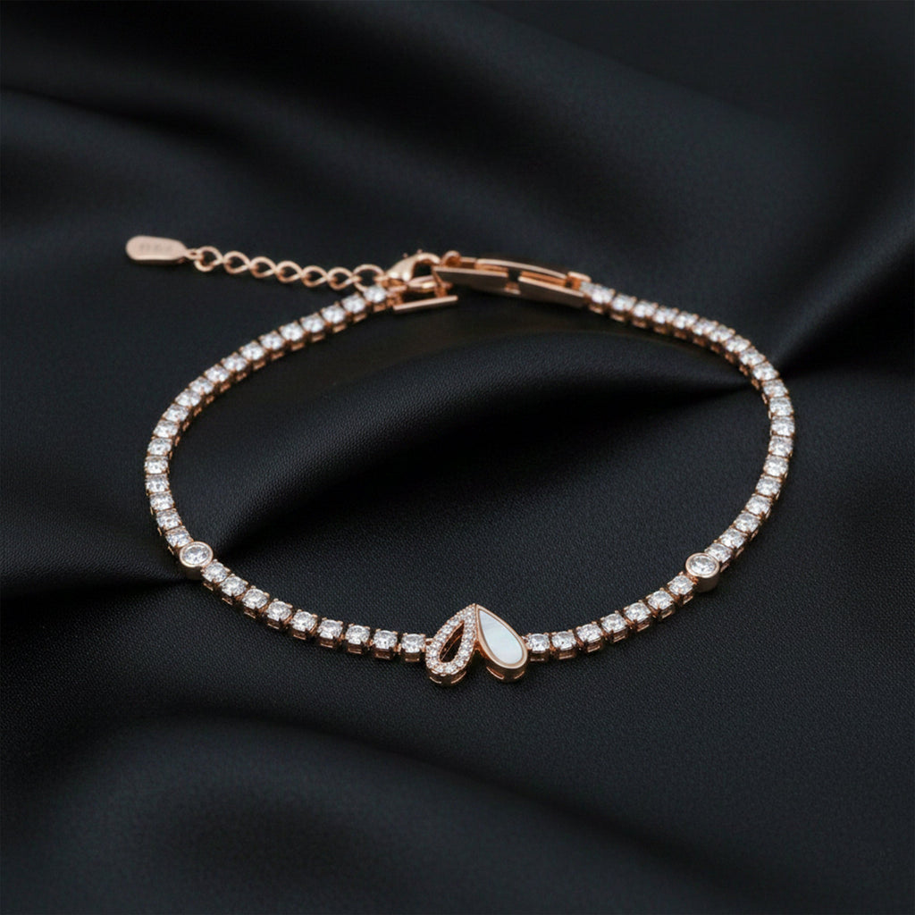Rose Gold Pearl Drop Tennis Bracelet GWB -97