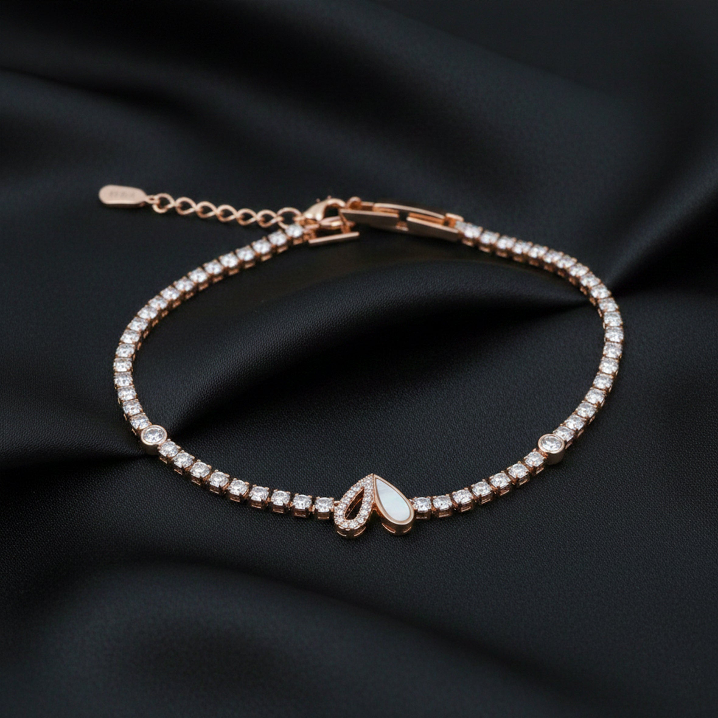 Rose Gold Pearl Drop Tennis Bracelet GWB -97