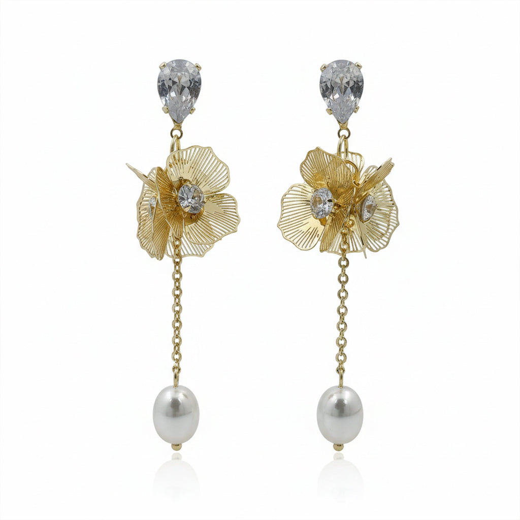 Drop Earrings with Crystal & Pearl Accent GWE -166