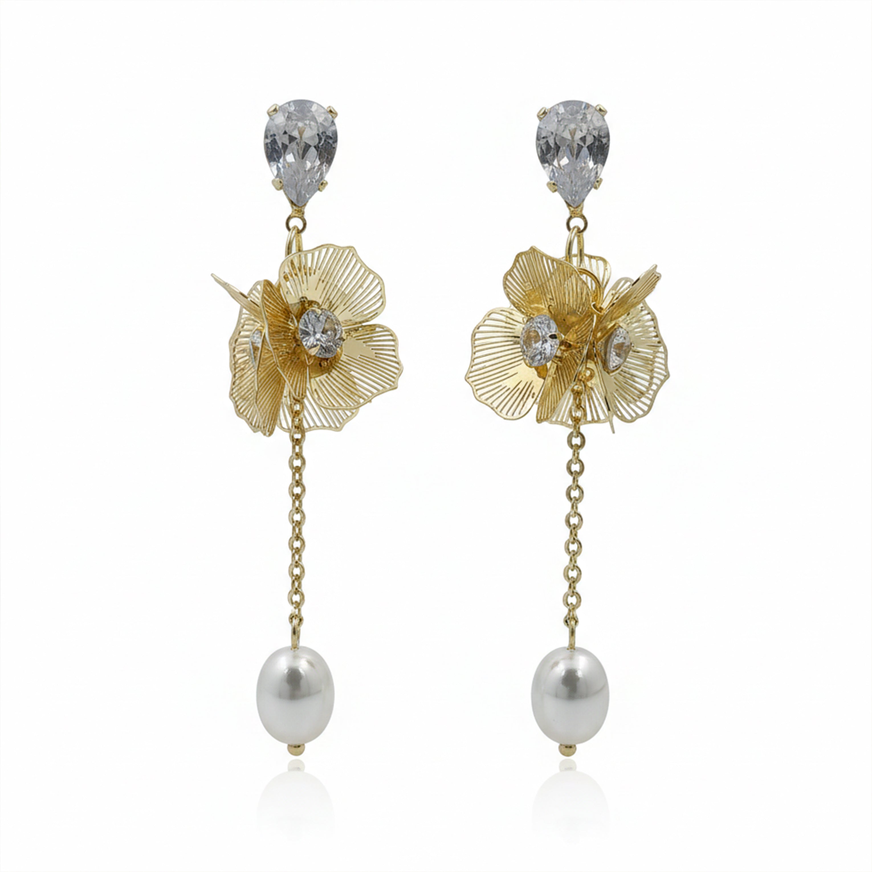 Drop Earrings with Crystal & Pearl Accent GWE -166
