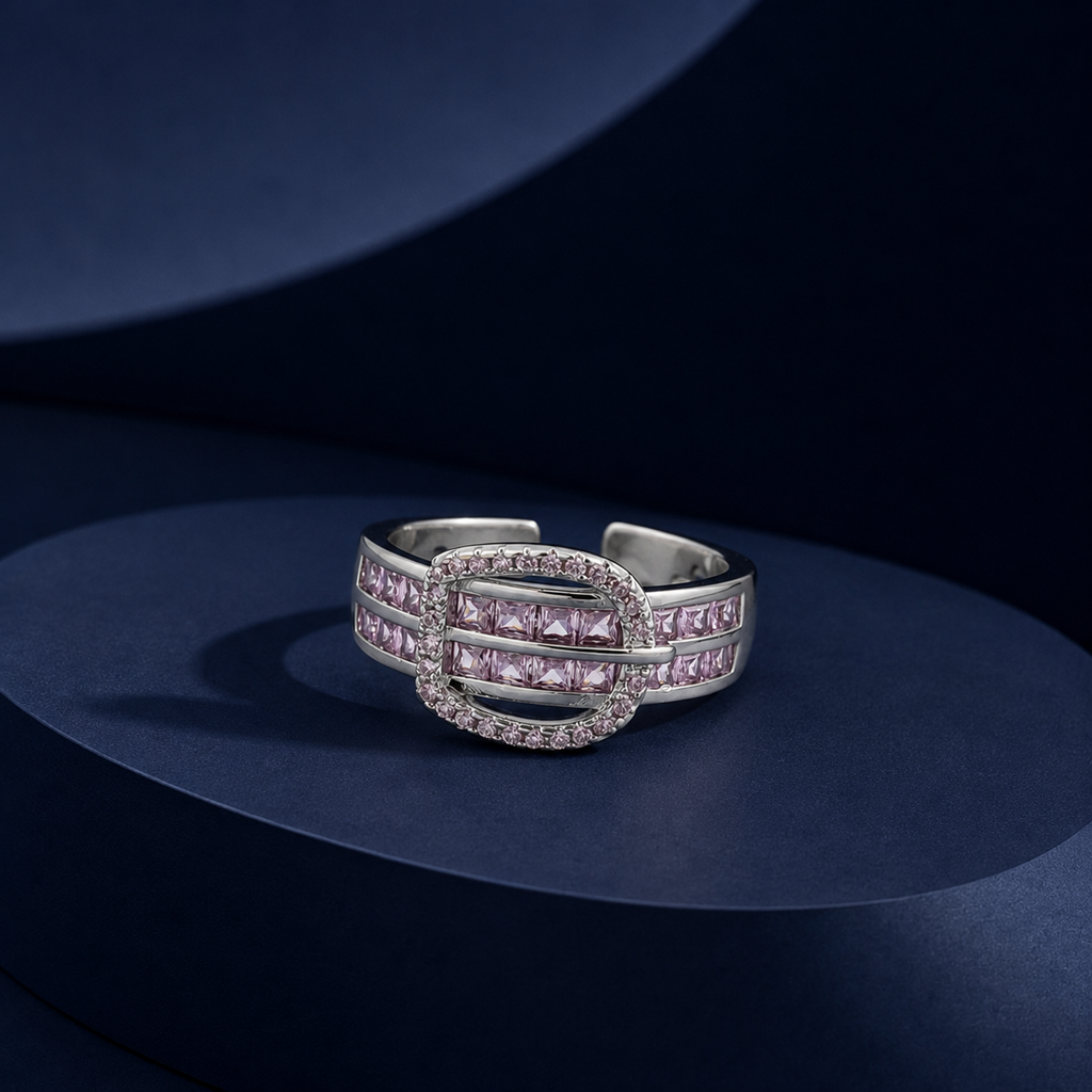 Pink Crystal Buckle Ring GWR -52