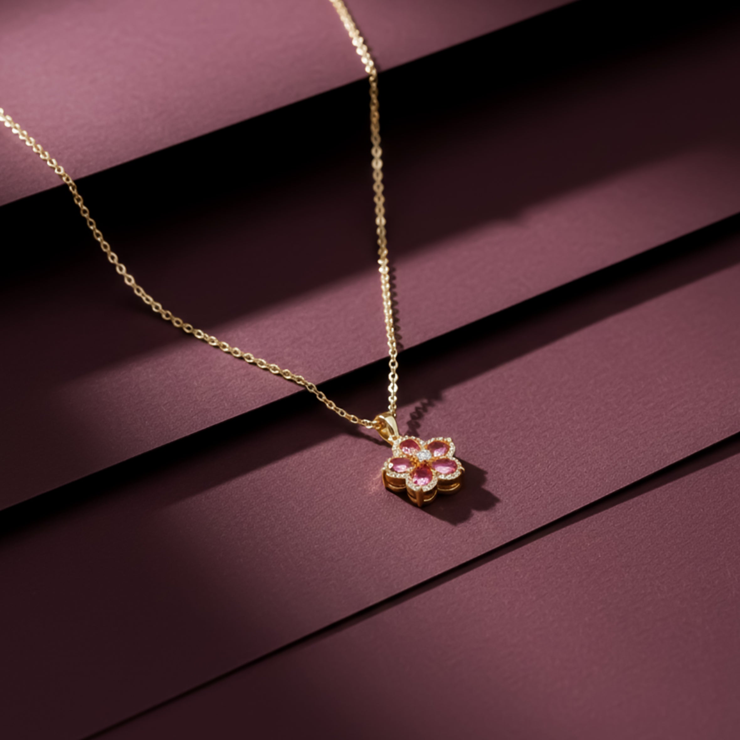 Pink Blossom Crystal Pendant Women Necklace GWN -123