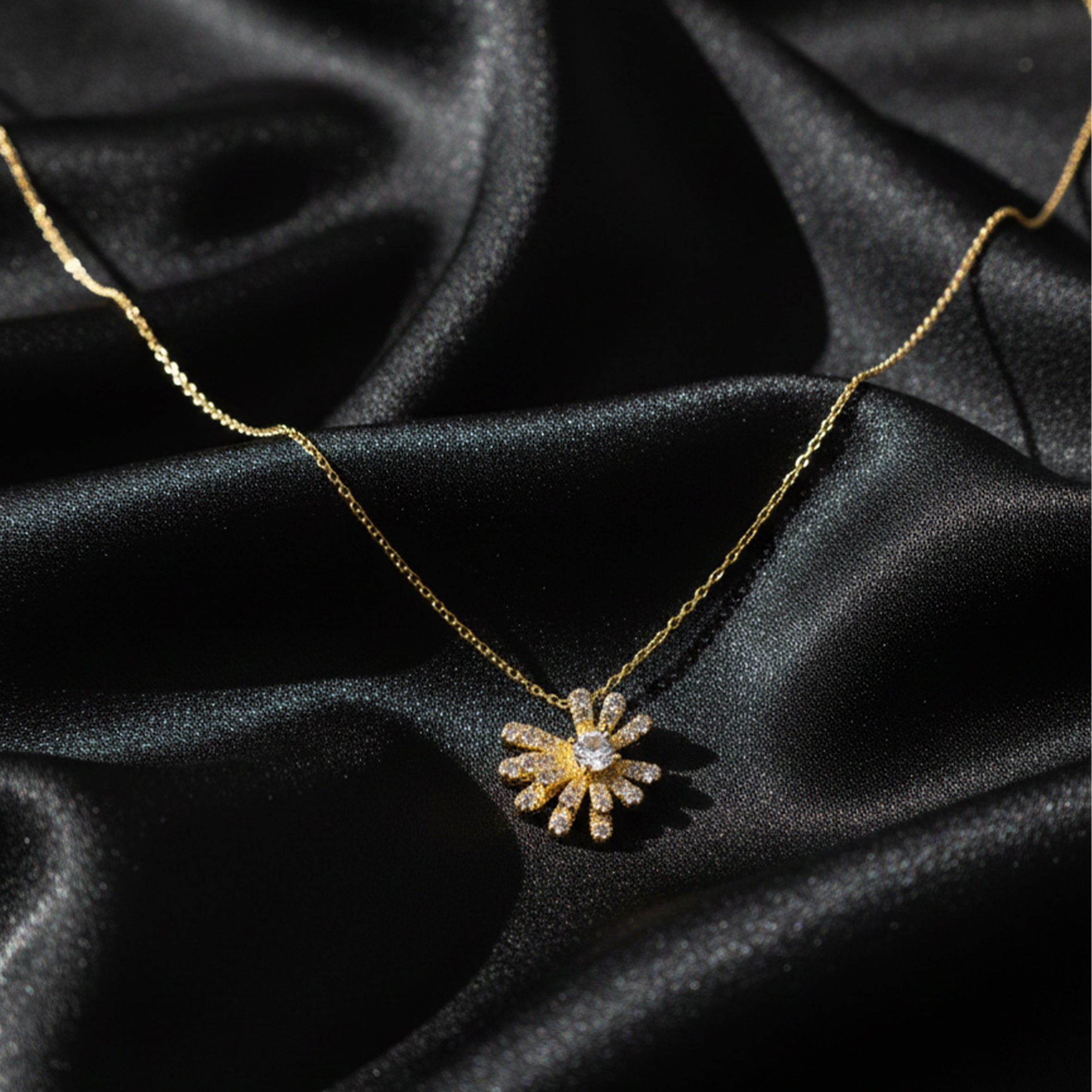 Gold Pavé Petal Sunburst Women Necklace GWN -149