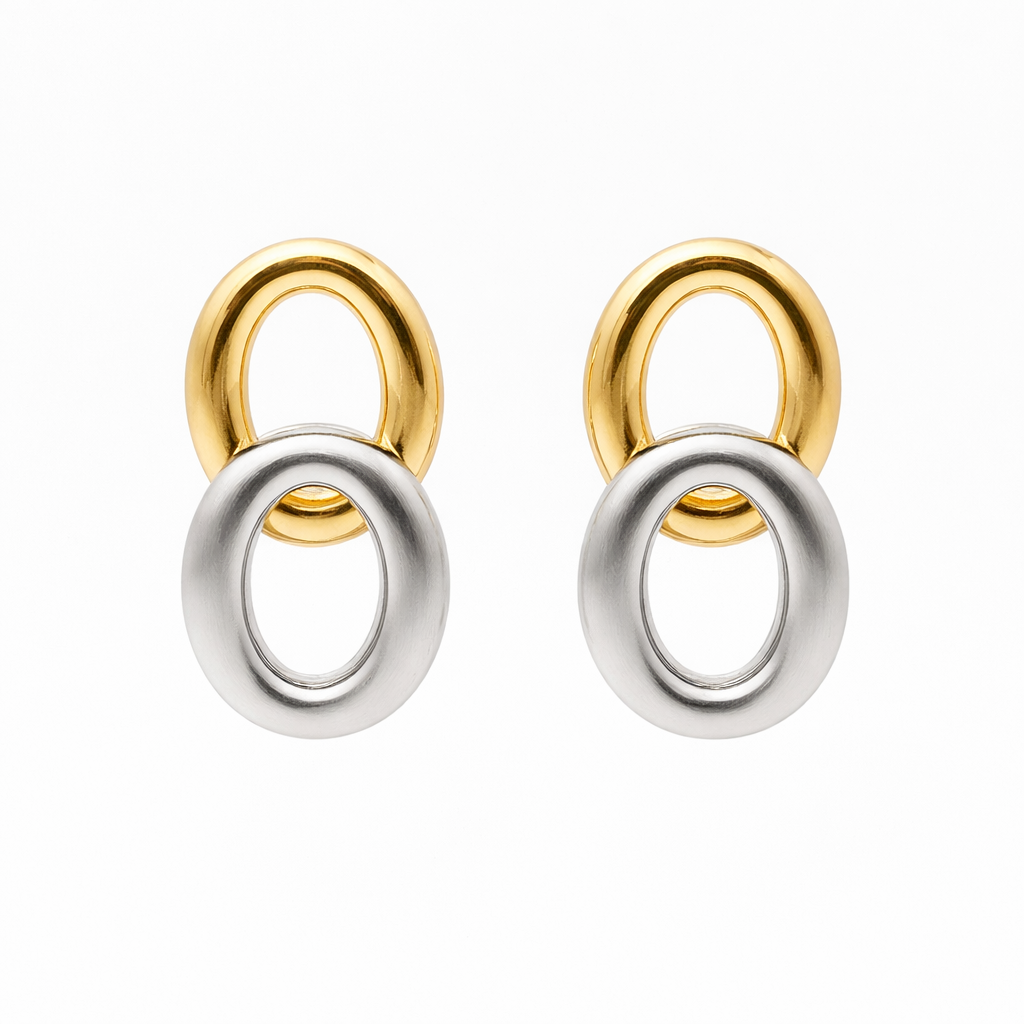 Dual Orbit Two-Tone Link Stud Earrings GWE -55