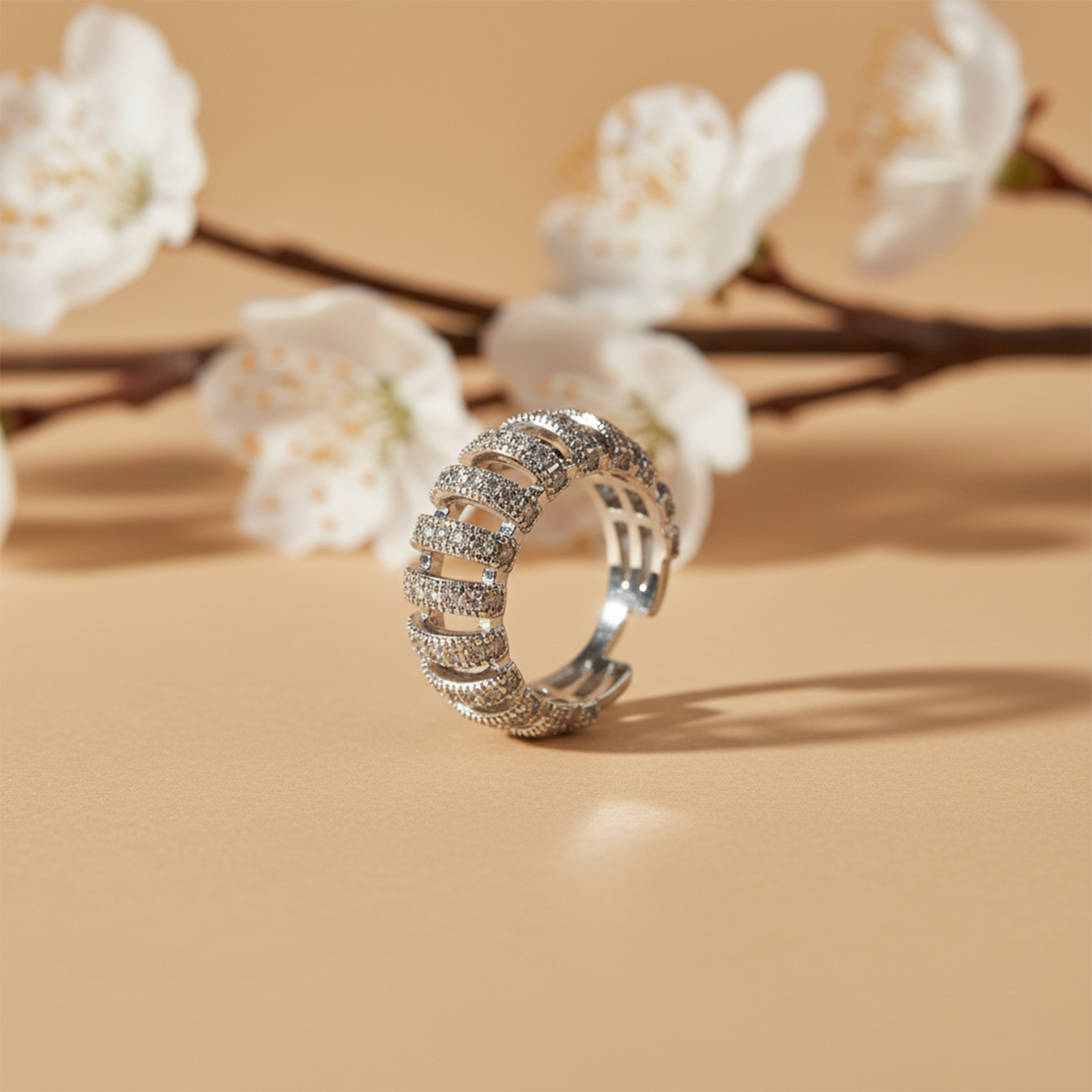 Silver Crystal Cuff Ring GMR -19