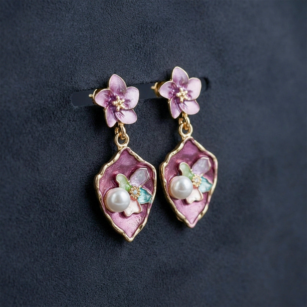 Purple Floral Earrings GWE -180