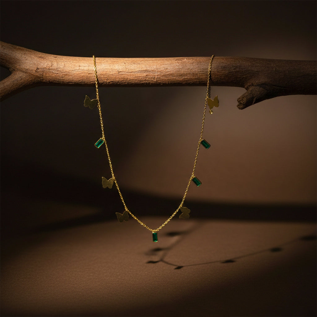 Butterfly Charm Green Stone Necklace GWN -105