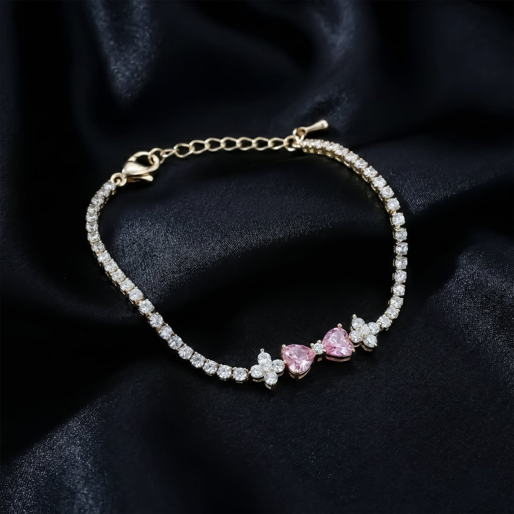 Pink Heart Crystal Tennis Bracelet GWB -95