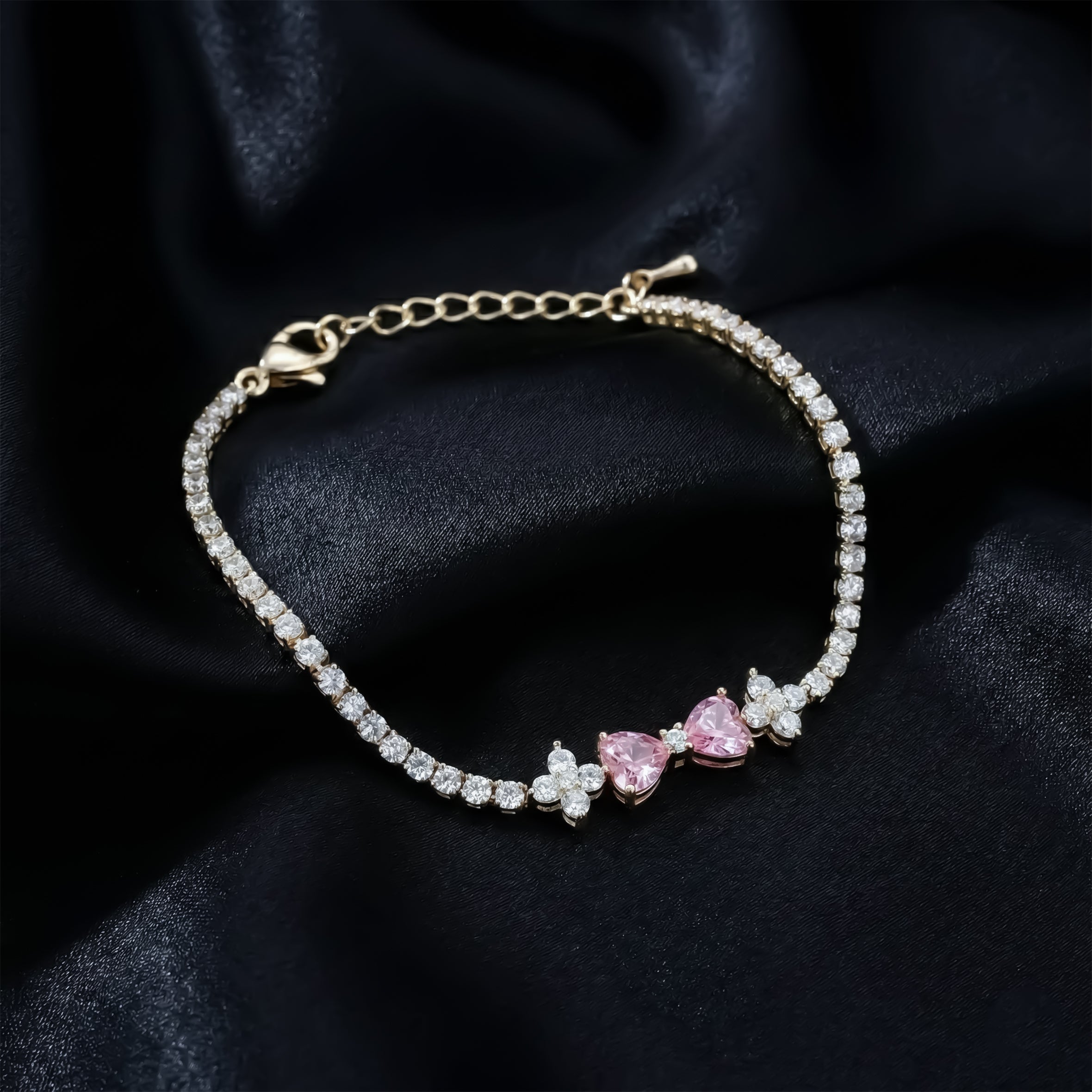 Pink Heart Crystal Tennis Bracelet GWB -95