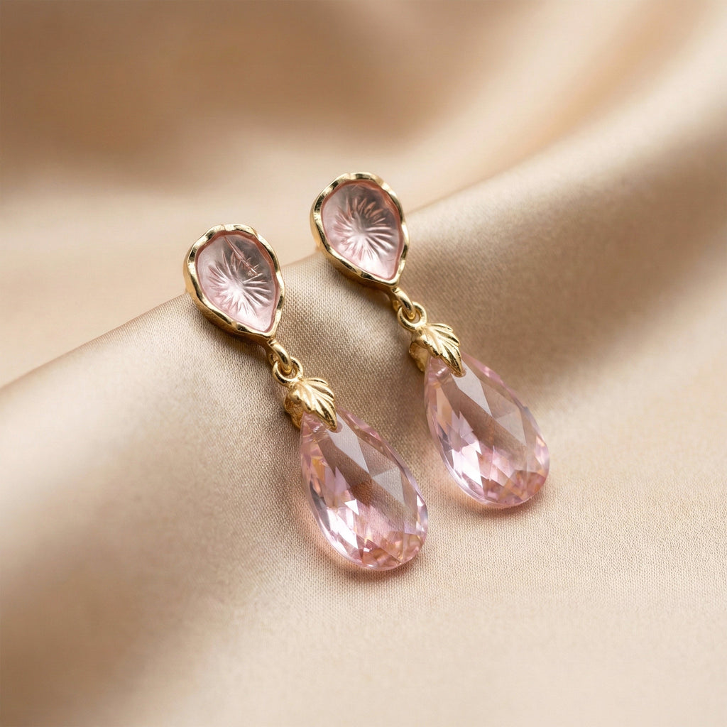 Pink Crystal Drop Earrings GWE -189