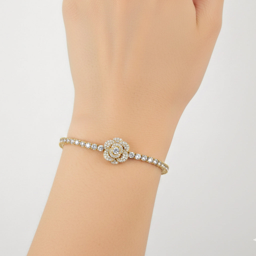 Gold Floral Tennis Bracelet GWB -79