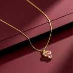 Dainty Gold and Pink Gemstone Clover Women Necklace GWN -148