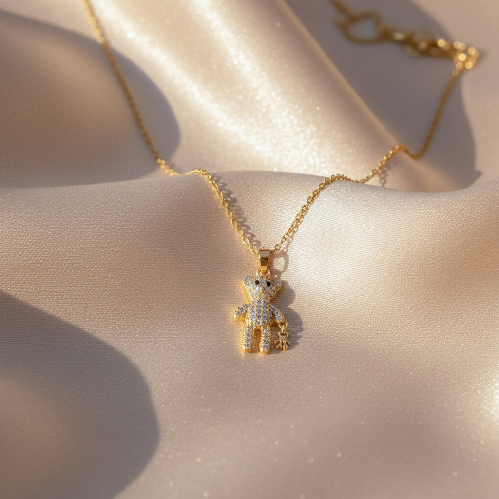 Crystal Teddy Bear Pendant Necklace GWN -86