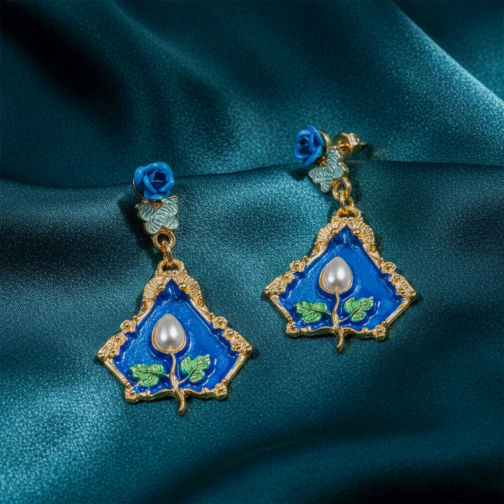 Royal Blue Floral Earrings GWE -234