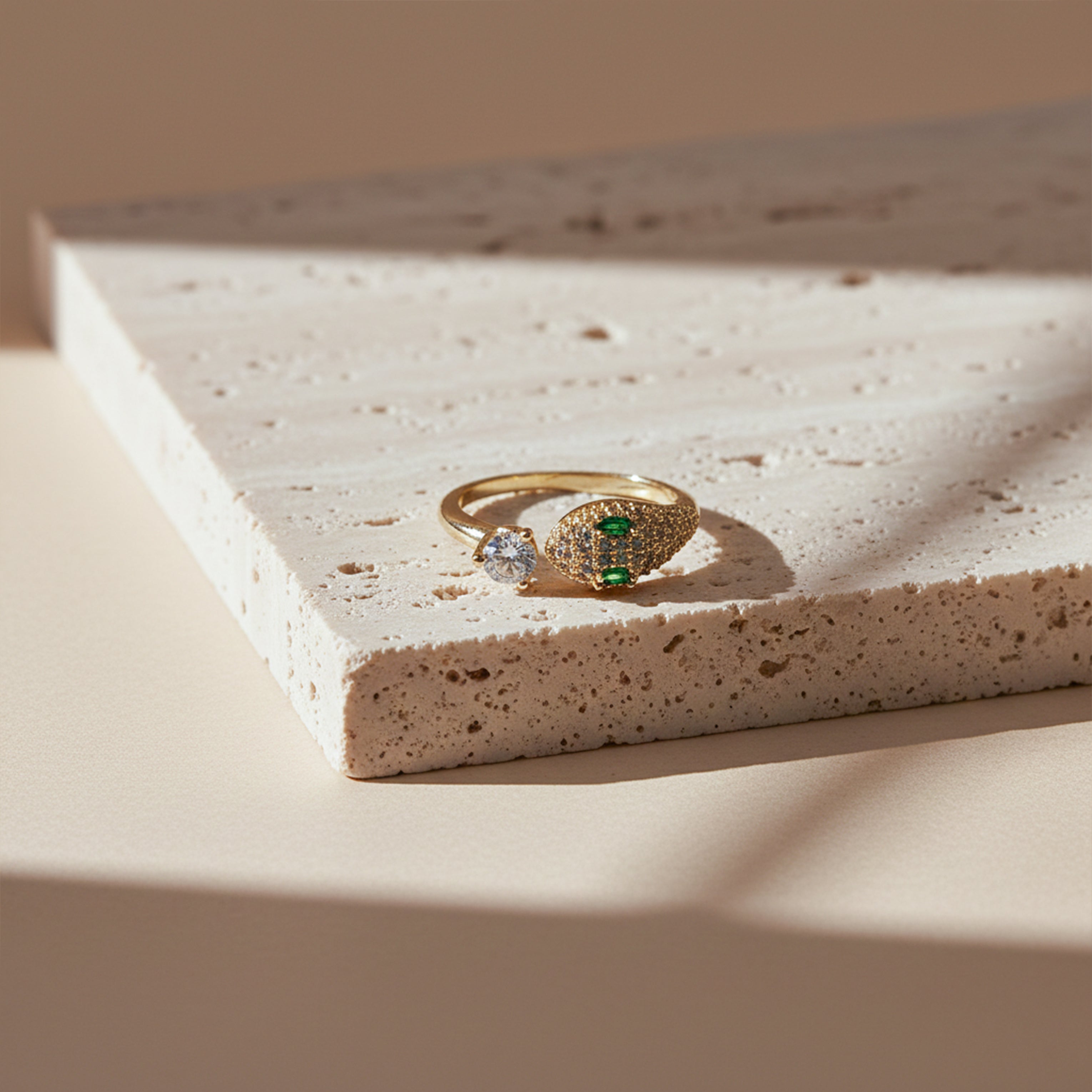 Golden Emerald Snake Open Ring GWR -79