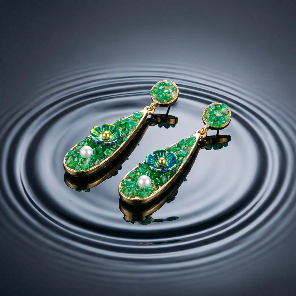 Green Stone Floral Earrings GWE -247
