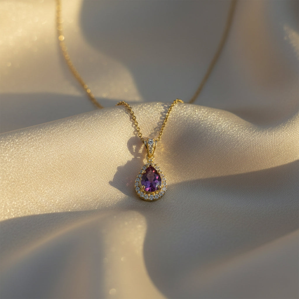 Ruby Halo Drop Pendant Necklace GWN -73