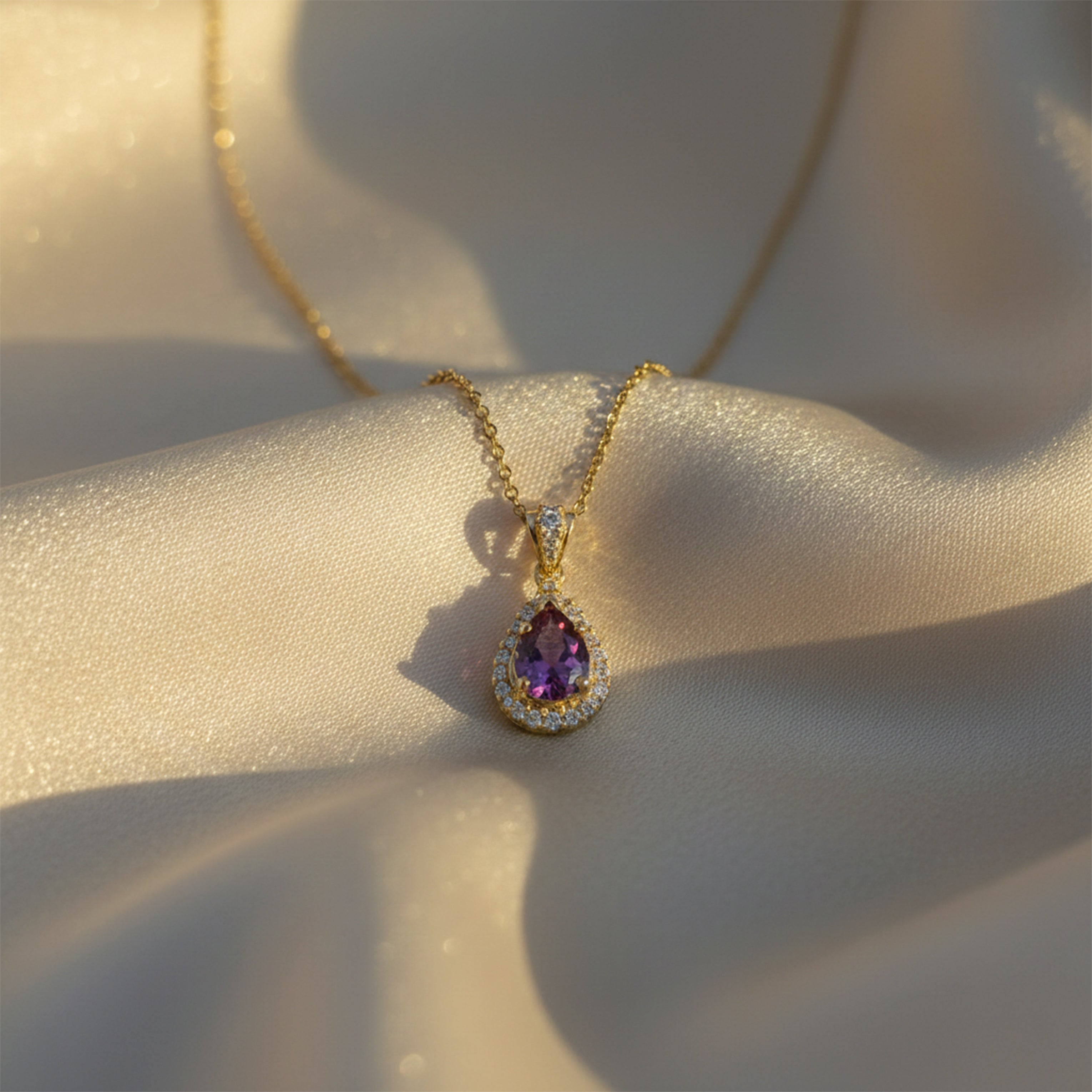 Ruby Halo Drop Pendant Necklace GWN -73