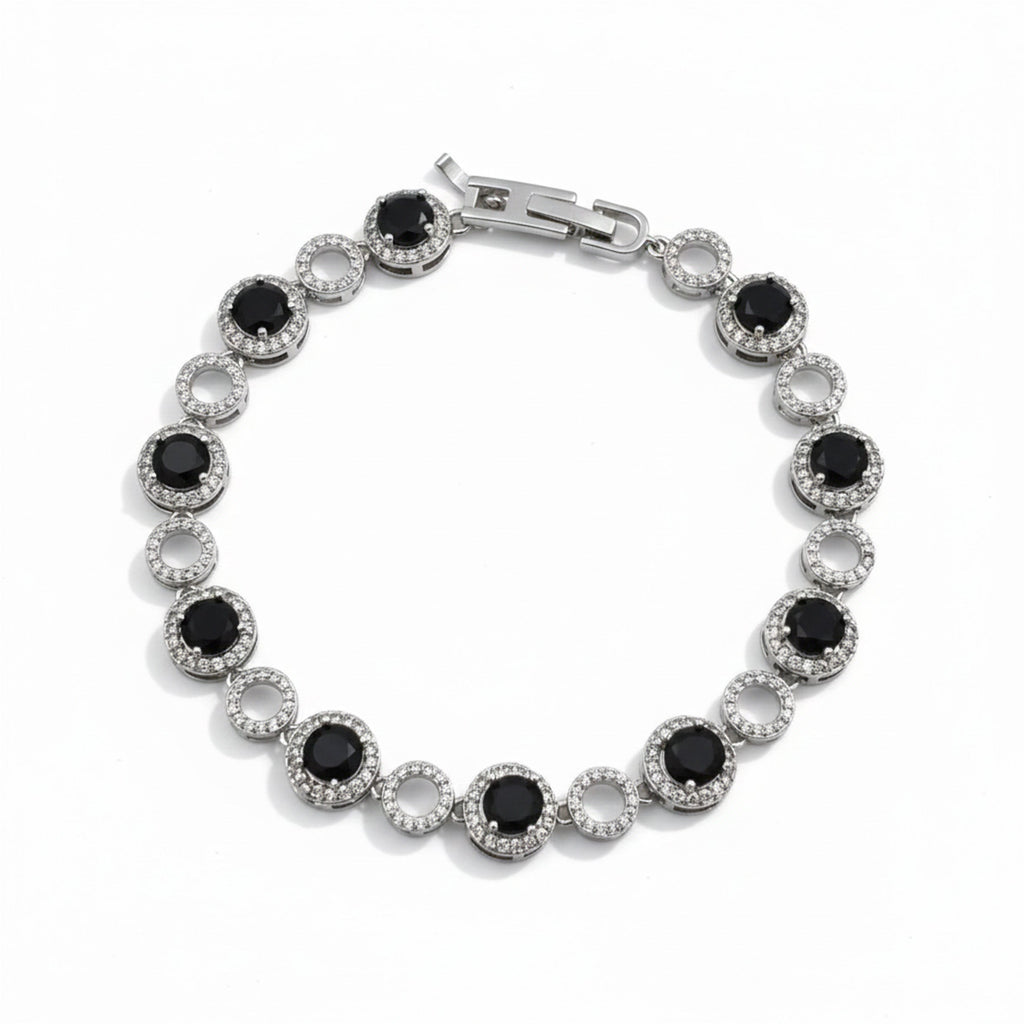 Silver Black Circle Bracelet GWB -139