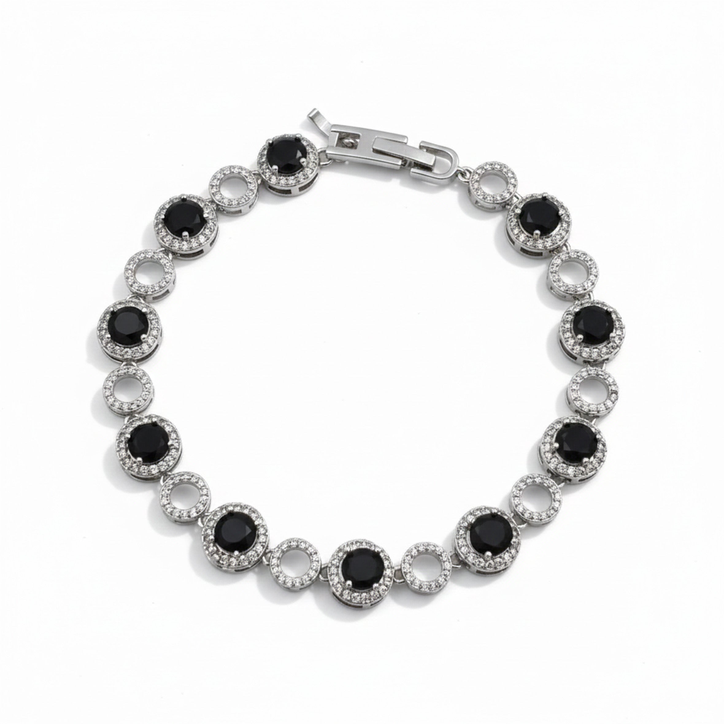Silver Black Circle Bracelet GWB -139