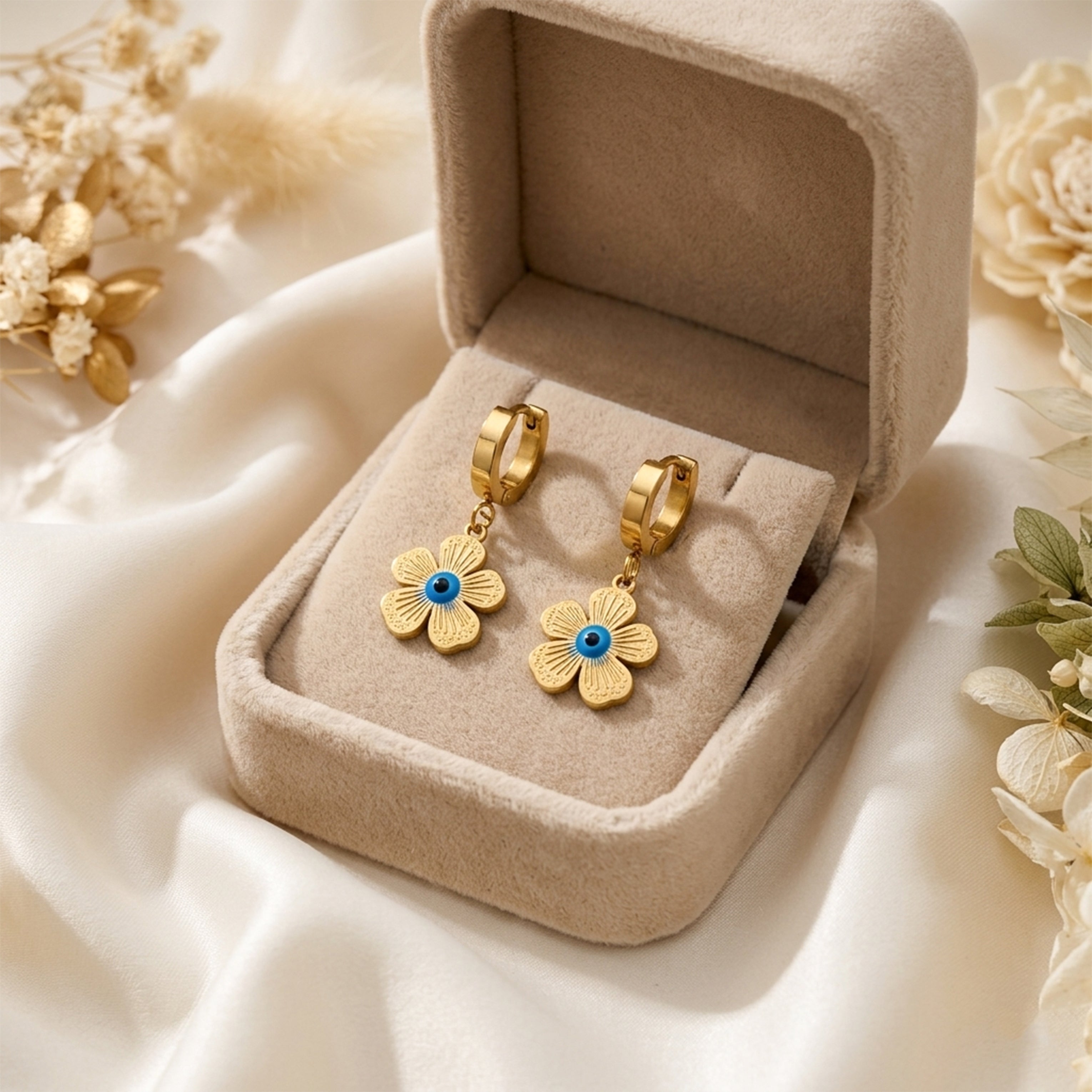 Blue Eye Floral Drop Earrings GWE -81