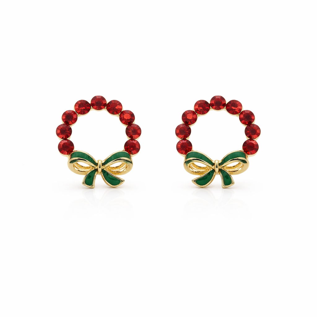 Ruby Wreath Bow Stud Earrings GWE -117
