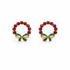 Ruby Wreath Bow Stud Earrings GWE -117