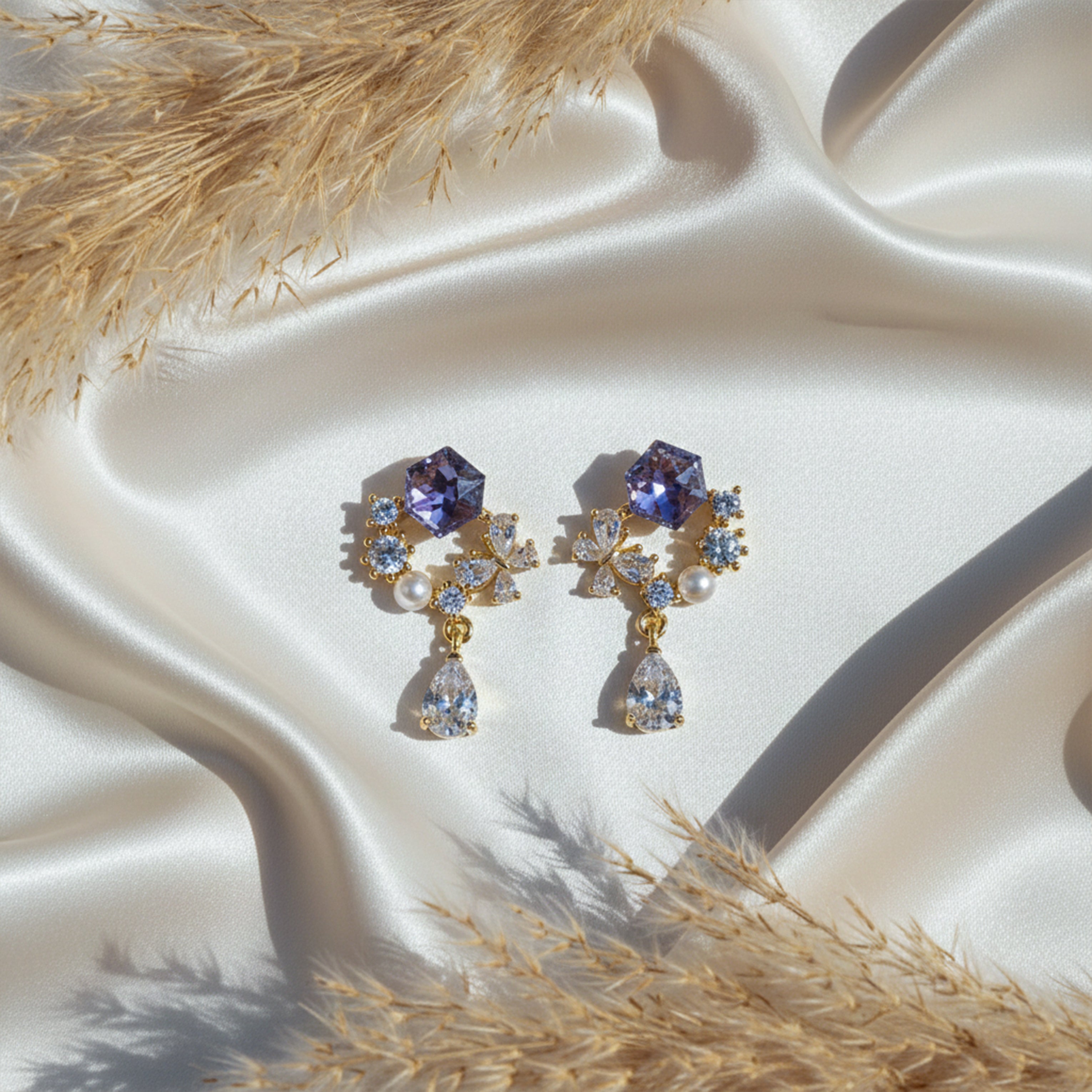 Multi-Stone Floral Gold Drop Earrings GWE -168