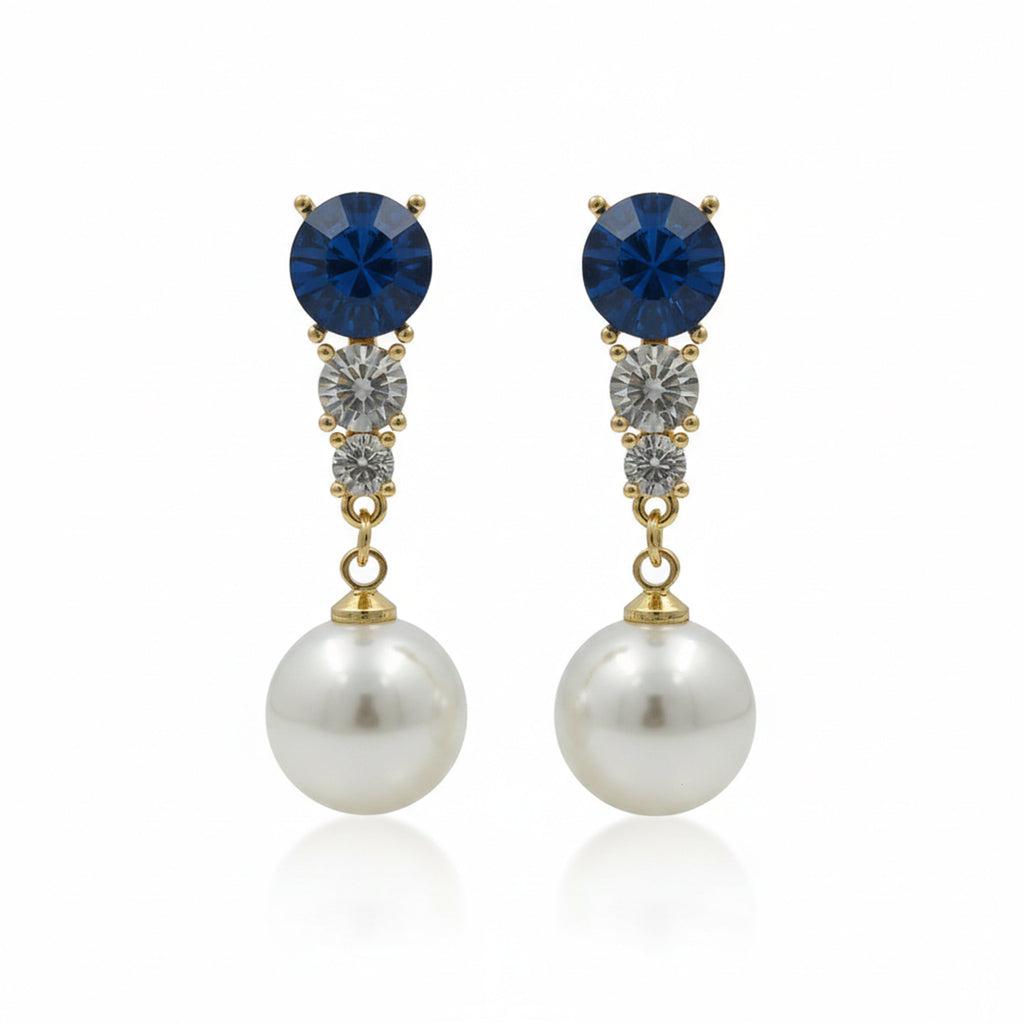 Blue Crystal & Pearl Drop Earrings GWE -143