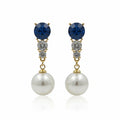 Blue Crystal & Pearl Drop Earrings GWE -143