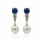 Blue Crystal & Pearl Drop Earrings GWE -143