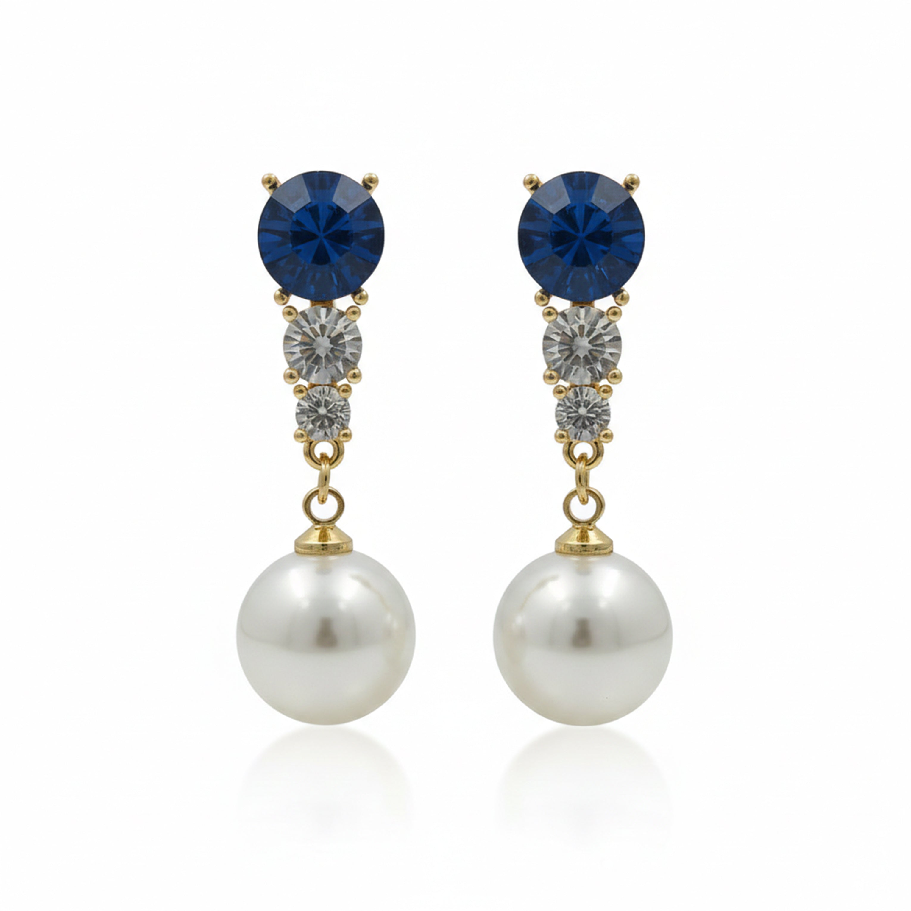 Blue Crystal & Pearl Drop Earrings GWE -143
