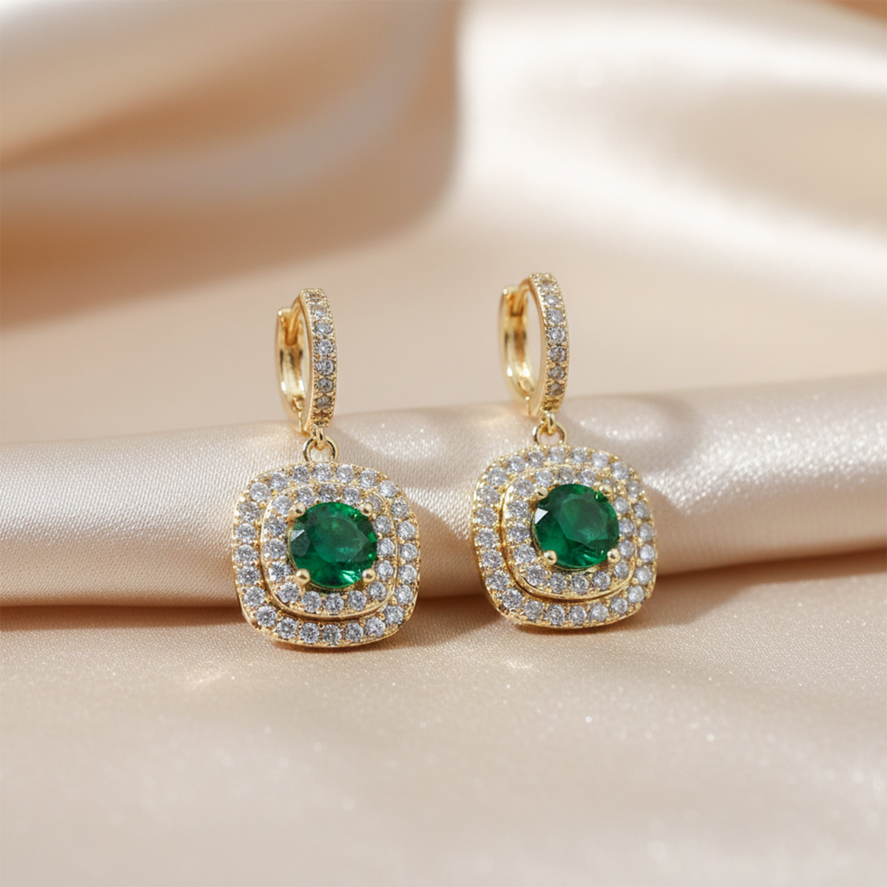 Emerald Green Crystal Drop Earrings GWE -134