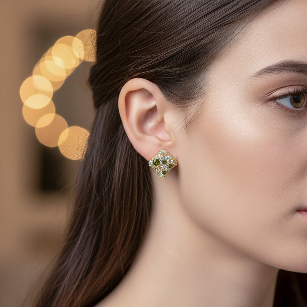 Multicolor Crystal Square Stud Earrings GWE -139