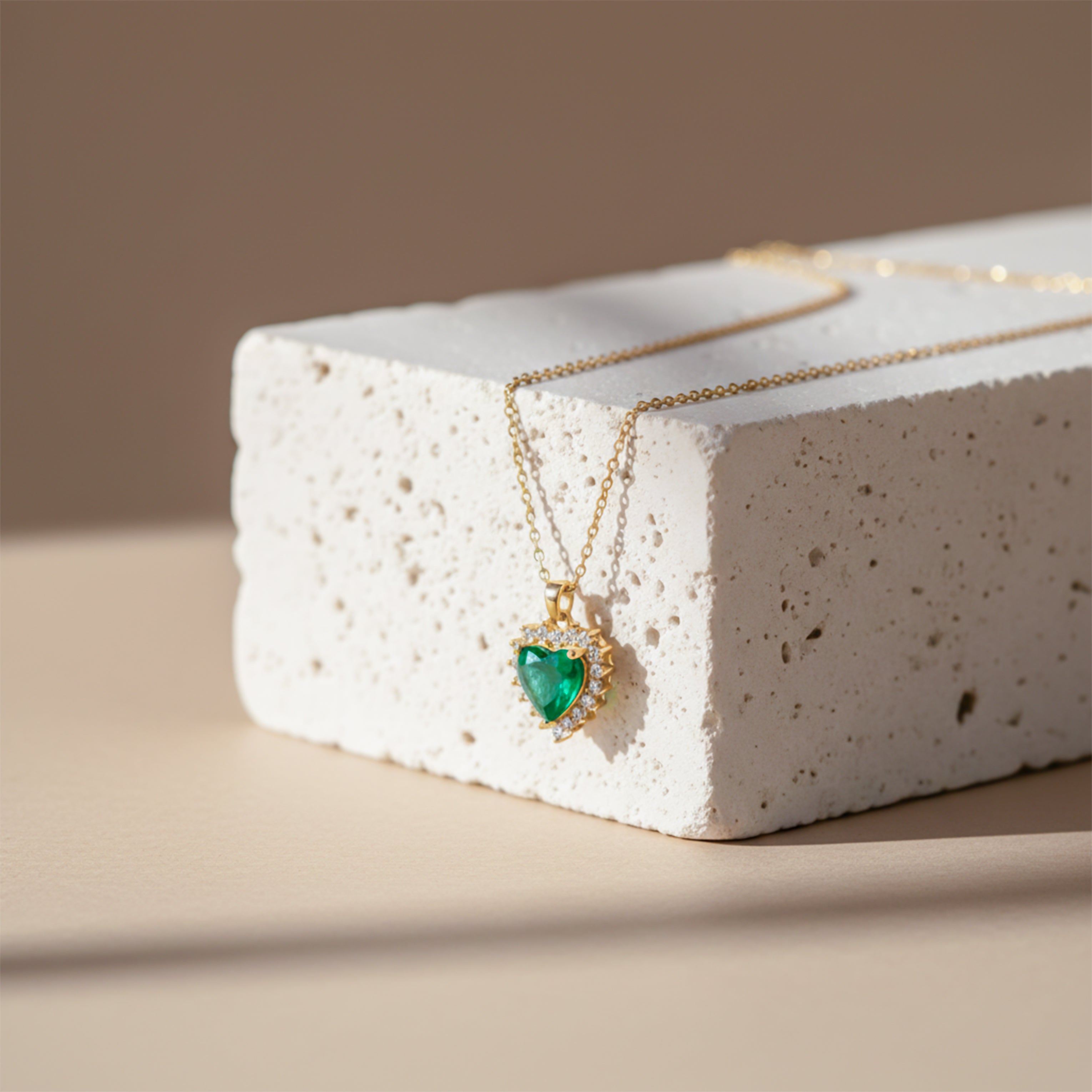 Emerald Heart Halo Pendant Necklace GWN -69