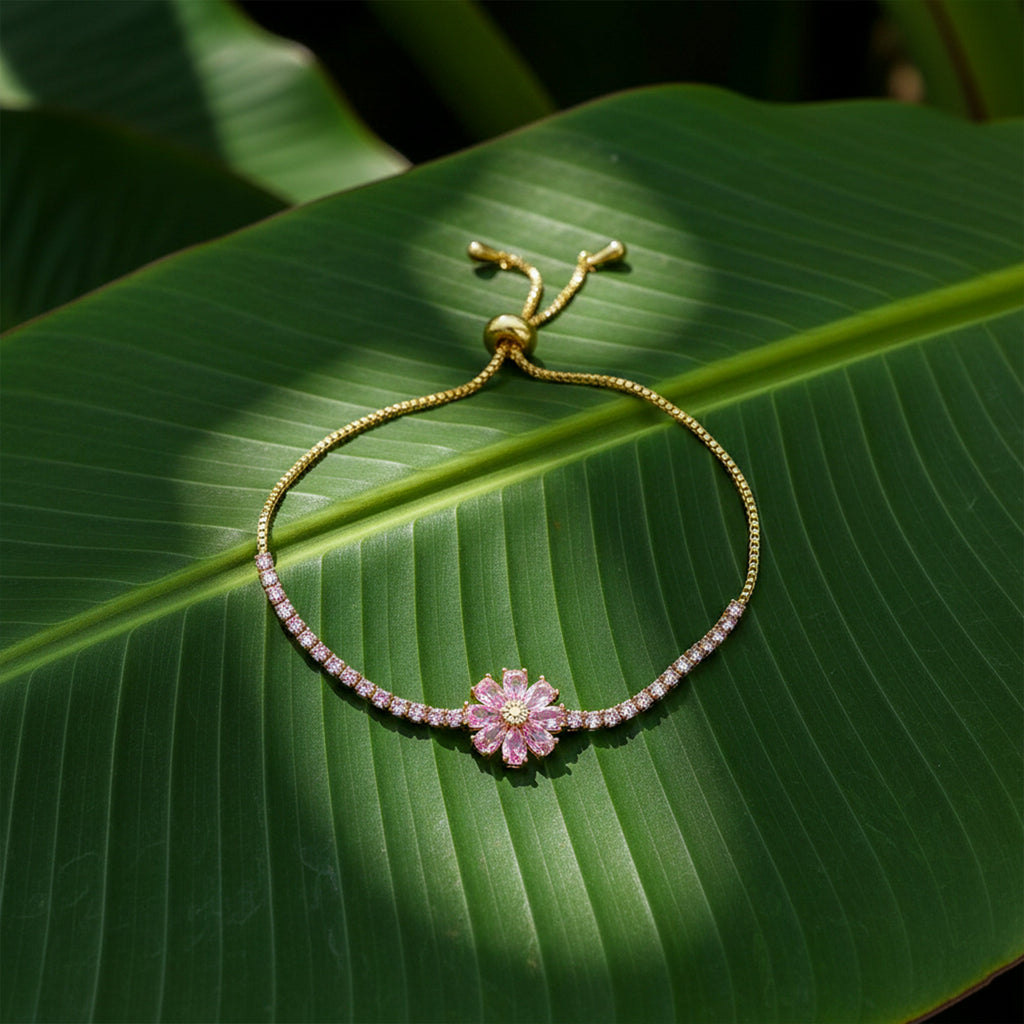 Gold Pink Floral Bracelet GWB -154