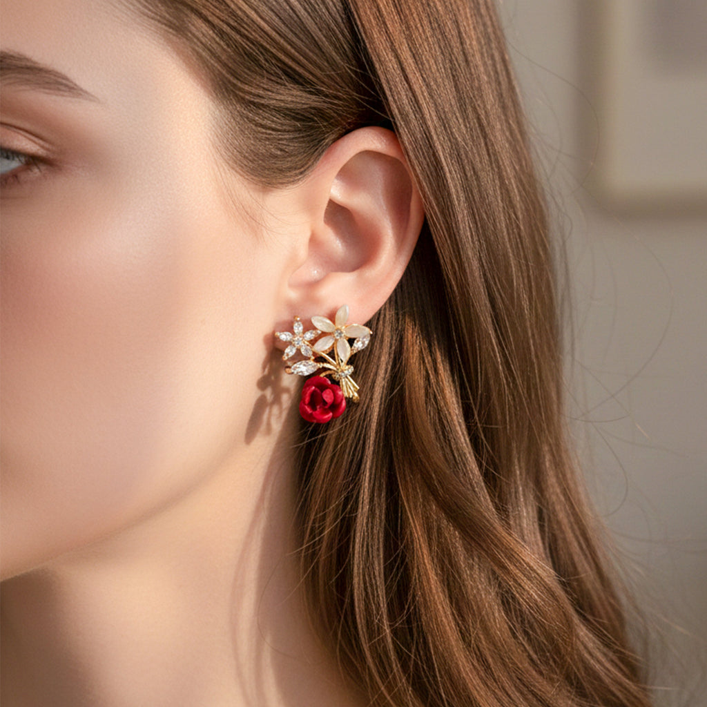 Floral Bouquet Crystal Stud Earrings GWE -145